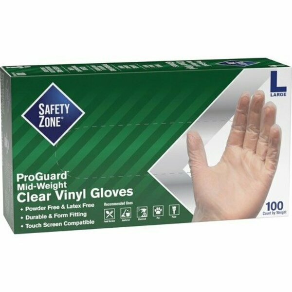 The Safety Zone GVP9-1, Vinyl Disposable Gloves, 3.2 mil Palm, Vinyl, Powder-Free, L, 100 PK, Clear SZNGVP9LG1